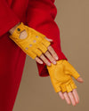 Selena (yellow) - Classic women's fingerless lambskin driving gloves