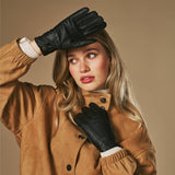 Sienna (black) – Luxurious American deerskin leather gloves with pure cashmere lining