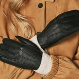 Sienna (black) – Luxurious American deerskin leather gloves with pure cashmere lining