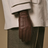 Sienna (brown) – Luxurious American deerskin leather gloves with pure cashmere lining