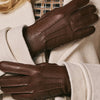 Sienna (brown) – Luxurious American deerskin leather gloves with pure cashmere lining