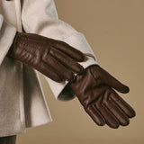 Sienna (brown) – Luxurious American deerskin leather gloves with pure cashmere lining