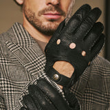 Silvio (black) - Exclusive peccary leather men's driving gloves