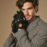 Silvio (black) - Exclusive peccary leather men's driving gloves