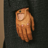 Silvio (cognac) - Exclusive peccary leather men's driving gloves