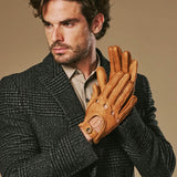 Silvio (cognac) - Exclusive peccary leather men's driving gloves