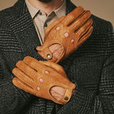 Silvio (cognac) - Exclusive peccary leather men's driving gloves
