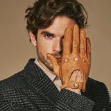Silvio (cognac) - Exclusive peccary leather men's driving gloves