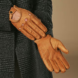 Silvio (cognac) - Exclusive peccary leather men's driving gloves