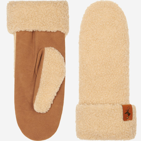 Sophia (beige) - suede teddy mittens with warm faux fur lining  - Schwartz & von Halen - US - 2