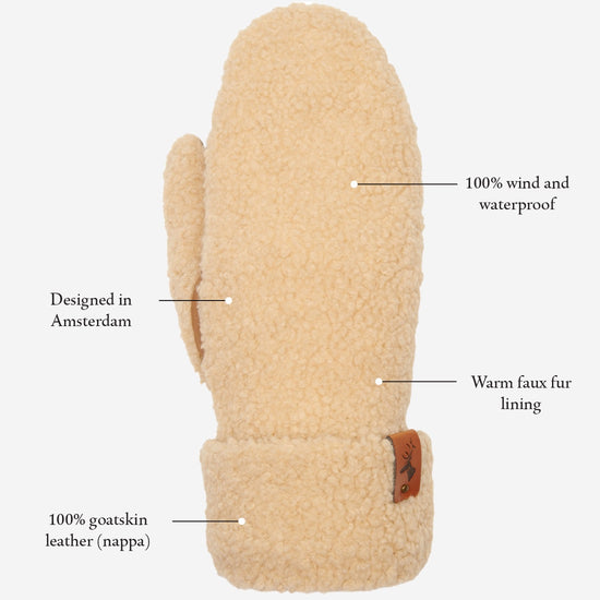 Sophia (beige) - suede teddy mittens with warm faux fur lining  - Schwartz & von Halen - US - 16