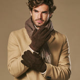 Taylor (brown) - Men's patchwork sheepskin gloves with warm sheep fur lining