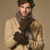 Taylor (brown) - Men's patchwork sheepskin gloves with warm sheep fur lining