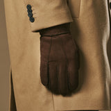 Taylor (brown) - Men's patchwork sheepskin gloves with warm sheep fur lining