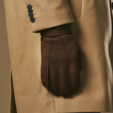Taylor (brown) - Men's patchwork sheepskin gloves with warm sheep fur lining