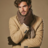 Taylor (brown) - Men's patchwork sheepskin gloves with warm sheep fur lining