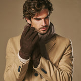 Taylor (brown) - Men's patchwork sheepskin gloves with warm sheep fur lining