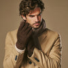 Taylor (brown) - Men's patchwork sheepskin gloves with warm sheep fur lining