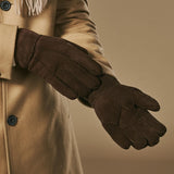 Taylor (brown) - Men's patchwork sheepskin gloves with warm sheep fur lining