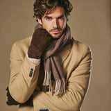 Taylor (brown) - Men's patchwork sheepskin gloves with warm sheep fur lining