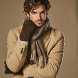 Taylor (brown) - Men's patchwork sheepskin gloves with warm sheep fur lining