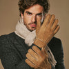 Taylor (camel) - Men's patchwork sheepskin gloves with warm sheep fur lining