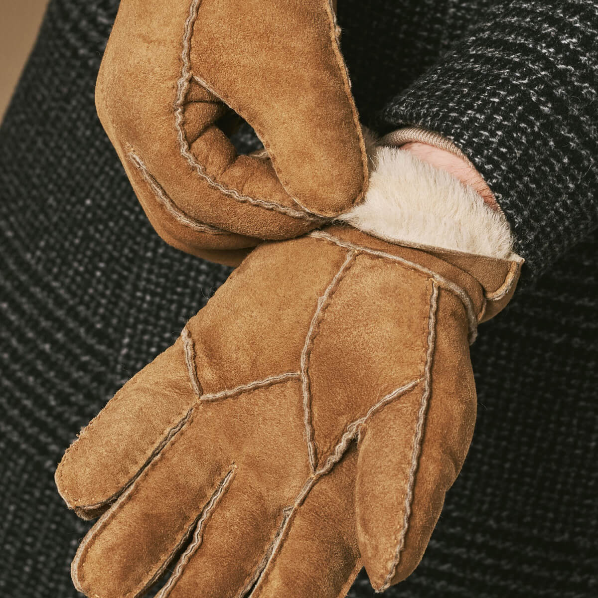 Wildlederhandschuhe – Herren – Camel – Schafsfell