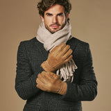 Taylor (camel) - Men's patchwork sheepskin gloves with warm sheep fur lining