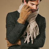 Taylor (camel) - Men's patchwork sheepskin gloves with warm sheep fur lining