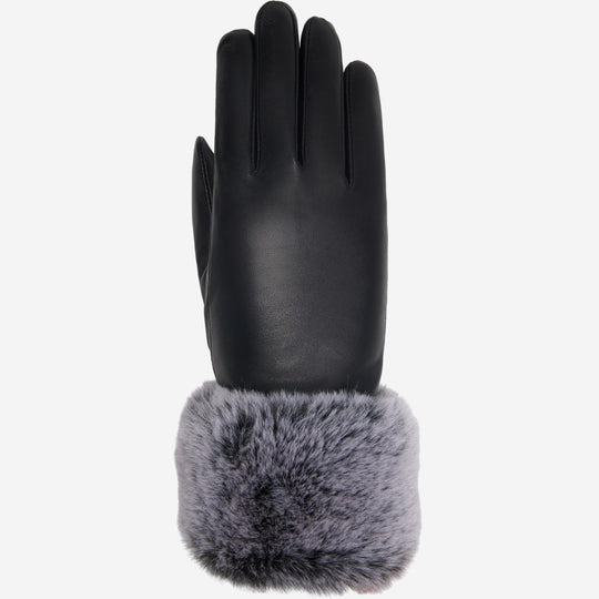Vera (black) – Luxurious leather gloves with faux fur at the wrist and touchscreen feature