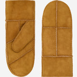 Veronica (camel) - Women’s patchwork sheepskin mittens with warm sheep fur lining