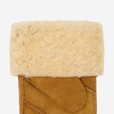 Veronica (camel) - Women’s patchwork sheepskin mittens with warm sheep fur lining