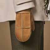 Veronica (camel) - Women’s patchwork sheepskin mittens with warm sheep fur lining