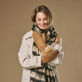 Veronica (camel) - Women’s patchwork sheepskin mittens with warm sheep fur lining