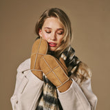 Veronica (camel) - Women’s patchwork sheepskin mittens with warm sheep fur lining