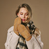 Veronica (camel) - Women’s patchwork sheepskin mittens with warm sheep fur lining