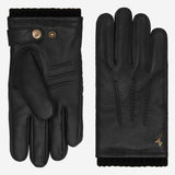 William (black) - Goatskin leather gloves with warm fleece lining and press-stud