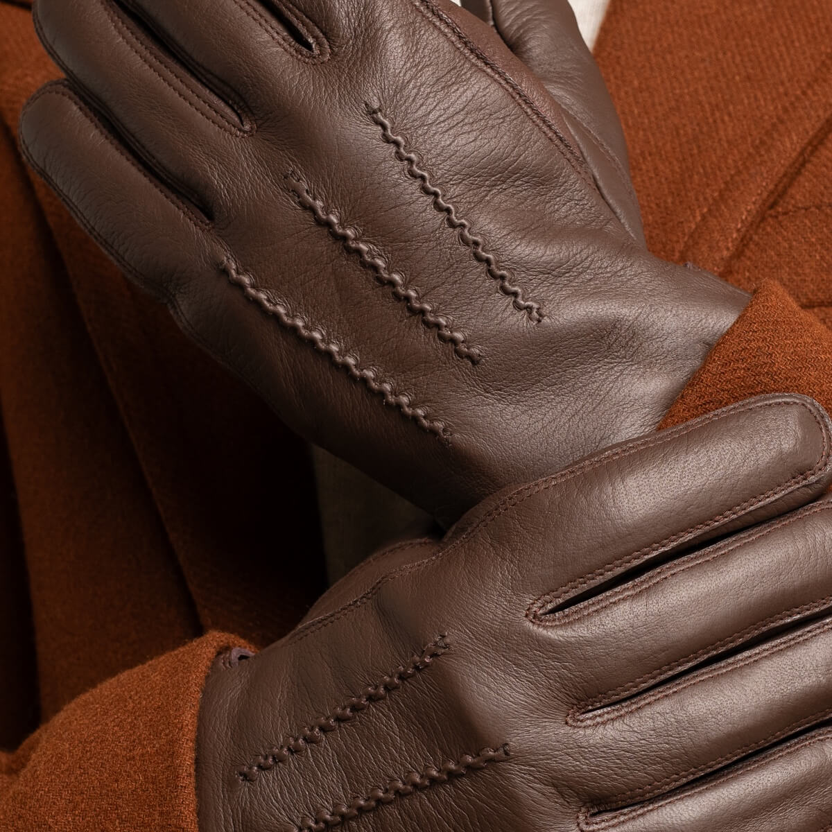 William (brown) - goatskin leather gloves with warm fleece lining and press-stud  - Schwartz & von Halen - US - 10