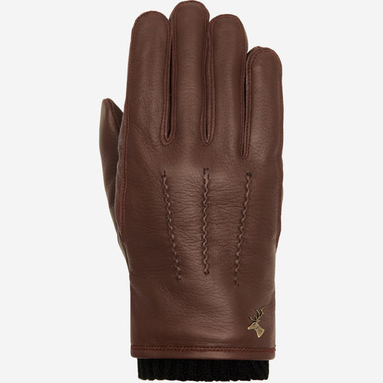 William (brown) - Goatskin leather gloves with warm fleece lining and press-stud