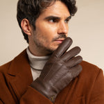 William (brown) - goatskin leather gloves with warm fleece lining and press-stud  - Schwartz & von Halen - US - 2