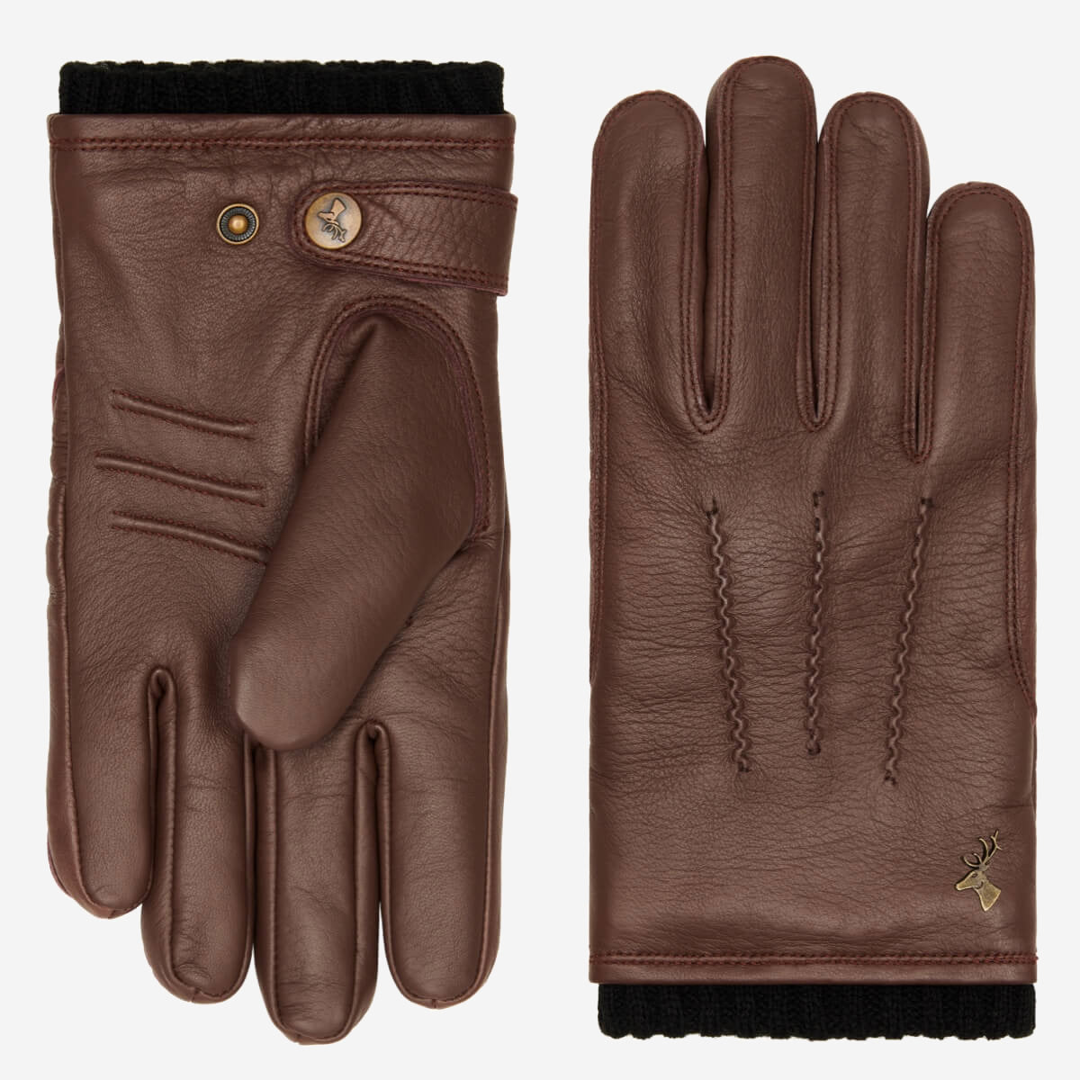 William (brown) - goatskin leather gloves with warm fleece lining and press-stud  - Schwartz & von Halen - US - 3