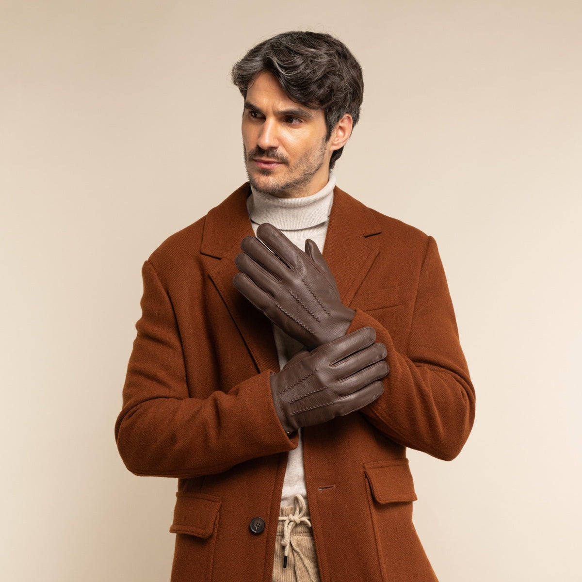 William (brown) - goatskin leather gloves with warm fleece lining and press-stud  - Schwartz & von Halen - US - 7