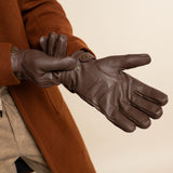 William (brown) - goatskin leather gloves with warm fleece lining and press-stud  - Schwartz & von Halen - US - 9
