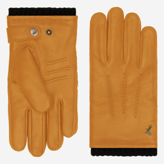 William (yellow) - Goatskin leather gloves with warm fleece lining and press-stud