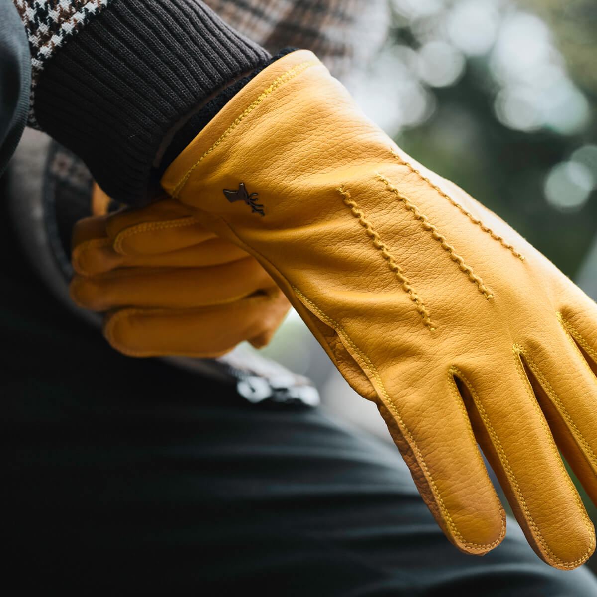William (yellow) - goatskin leather gloves with warm fleece lining and press-stud  - Schwartz & von Halen - US - 6