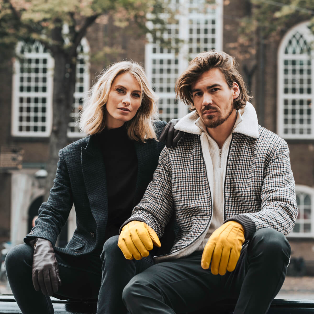 William (yellow) - goatskin leather gloves with warm fleece lining and press-stud  - Schwartz & von Halen - US - 7