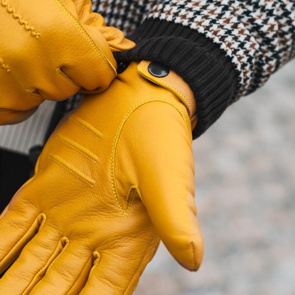 William (yellow) - goatskin leather gloves with warm fleece lining and press-stud  - Schwartz & von Halen - US - 8