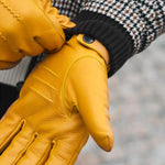 William (yellow) - goatskin leather gloves with warm fleece lining and press-stud  - Schwartz & von Halen - US - 8