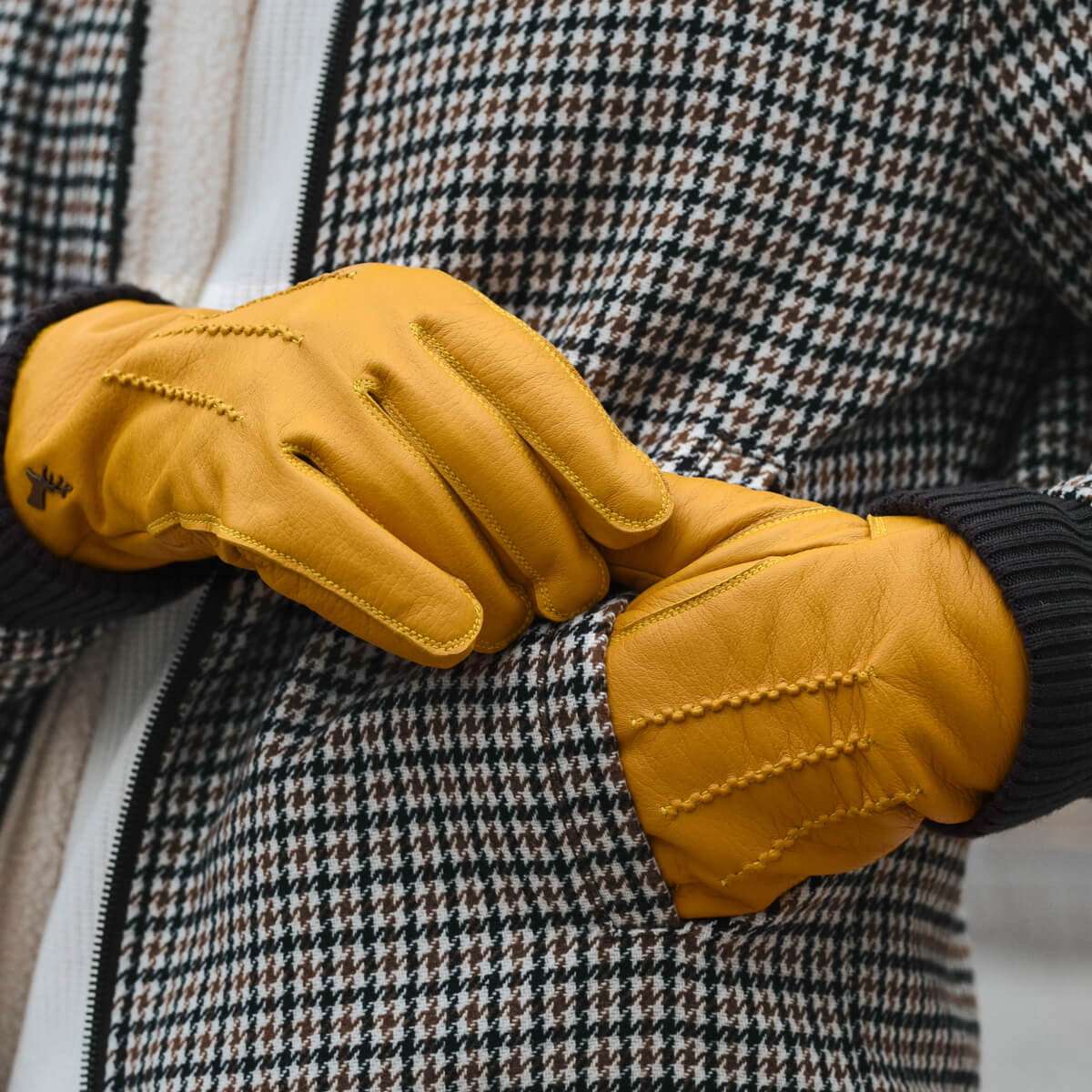 William (yellow) - goatskin leather gloves with warm fleece lining and press-stud  - Schwartz & von Halen - US - 9