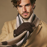 Winston (dark brown) - Men’s nubuck leather gloves with thick primaloft lining and snap button closure